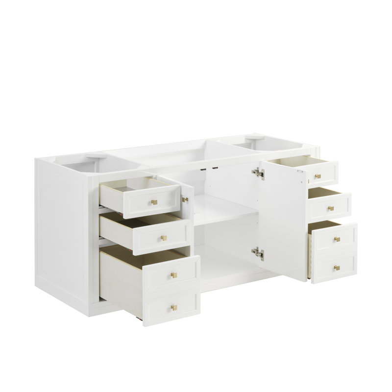 Meuble-lavabo simple 60 po avec chargeur sans fil Freepower Chicago, Blanc lustré, Argent victorien