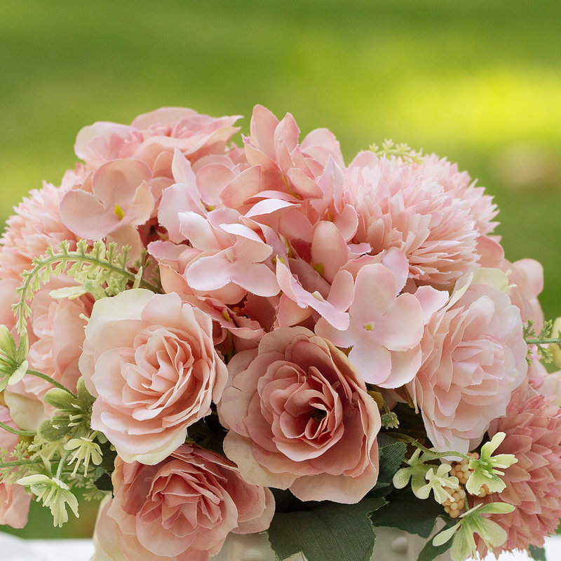 Arrangement floral mixte en pot, Rose