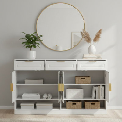 Farmhouse Sideboard with 3 Drawers, 59.11" Multi-Functional Storage Buffet with Adjustable Shelf, Suitable for Dining Room, Living Room