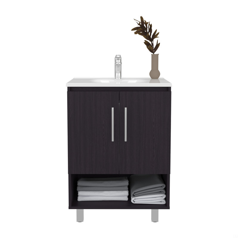 Meuble-lavabo, 2 portes, tablettes