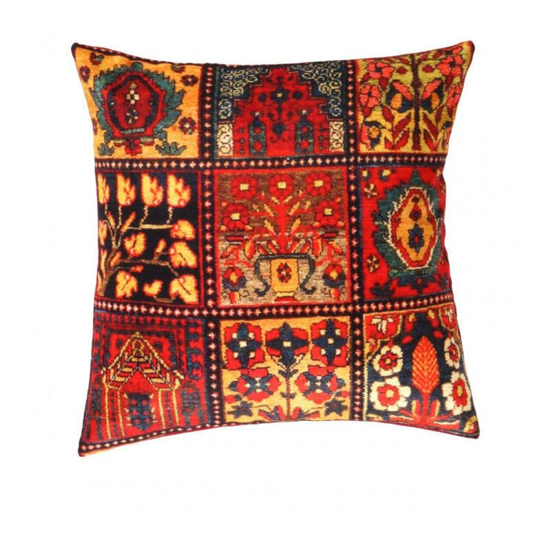 Square Throw Pillow, Rust/Gold/Black/Malibu