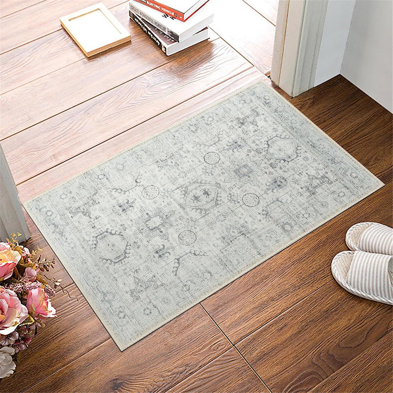 GLN Rugs Stain Resistant Machine Washable Area Rug-Vintage Persian Boho Distressed Aesthetic-Non-Slip Backing-Indoor Floor Home Decor for Bedroom Kitchen Living & Dining Room, Cream/Gray