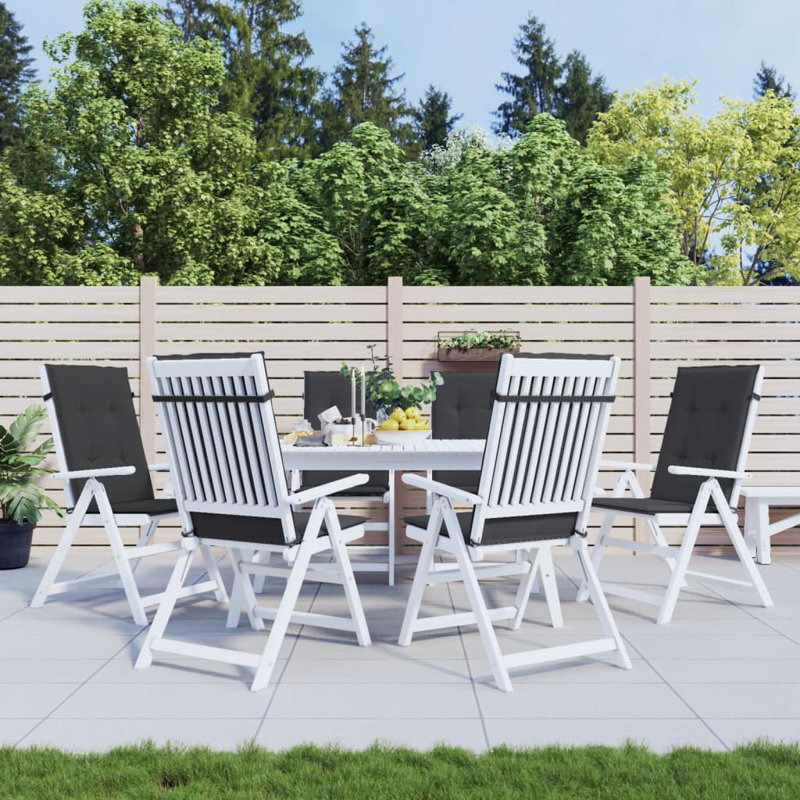 Highback Chair Cushion Set of 6 Black 100 Percent Polyester Patio Chair Cushions, Black