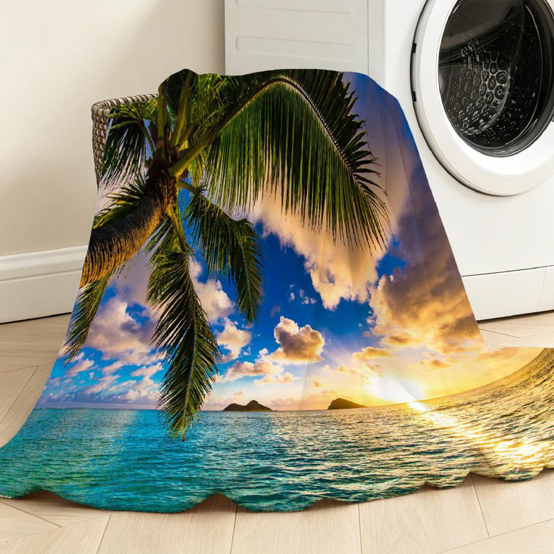 Jeté transparent en flanelle molletonnée très douce, magnifique imprimé lever de soleil à Hawaï, Throw 50" x 60"