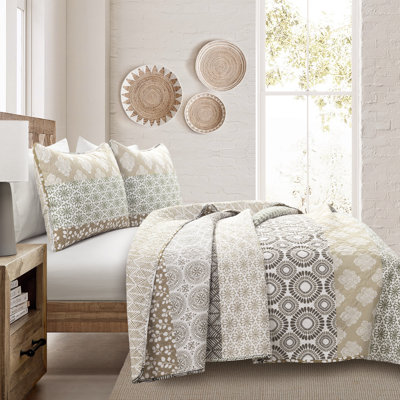 Lush Decor Bohemian Stripe Reversible Cotton Quilt Set