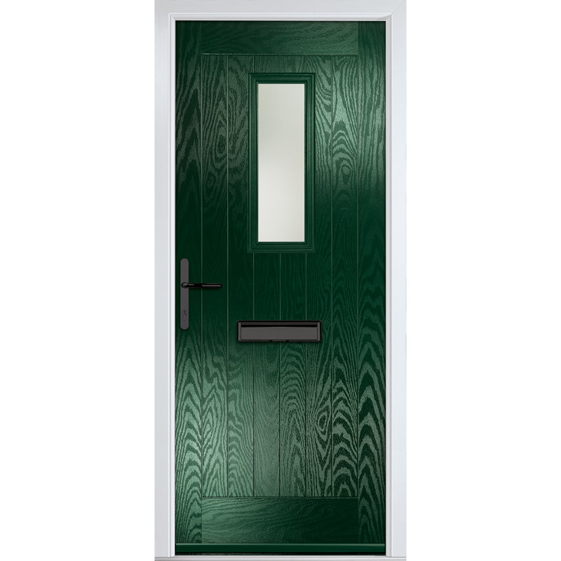 Crystal GRP Front door Sunningdale Slate Grey 920mm x 2090mm Open in Left hand Stipolytte Glass, 89mm x 209mm, Right, Green
