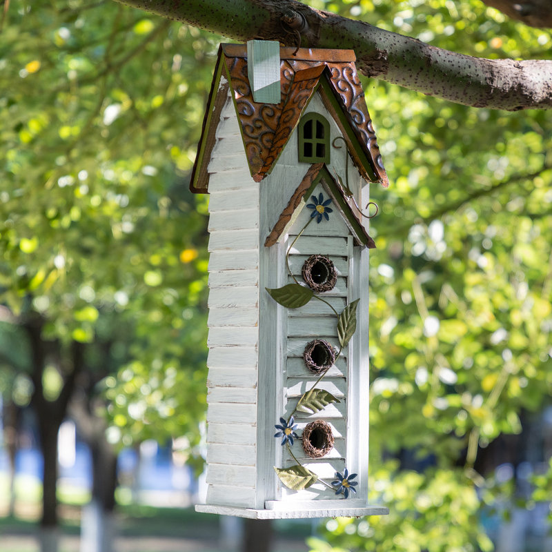 Oversized 3-Tiered Solid Wood Villa Birdhouse , 24.25"H-White, White