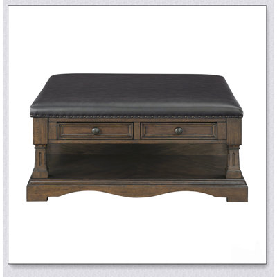 Table basse multifonctionnelle de style traditionnel avec rangement, repose-pieds en bois durable et similicuir pour le salon