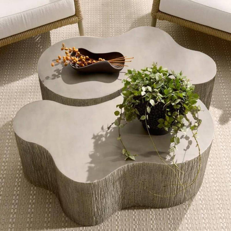 Indio Outdoor Free Form Coffee Table, 14" H x 36" L x 24" W, Gray Stonewash