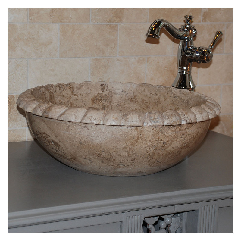TashMart 16'' Stone Circular Bathroom Sink, Afyon Noce