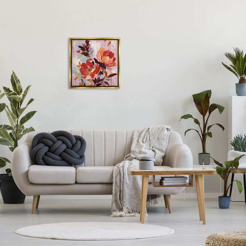 «Blooming Petals Motif Floater Frame» par Lazar Studio sur, Cadre flottant métallique doré, H 25 po x l 25 po