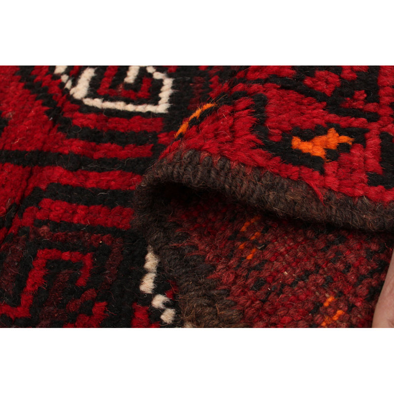 Tapis décoratif en laine rouge à noué à la main New Age 3 pi 5 po x 5 pi 1 po de conception unique