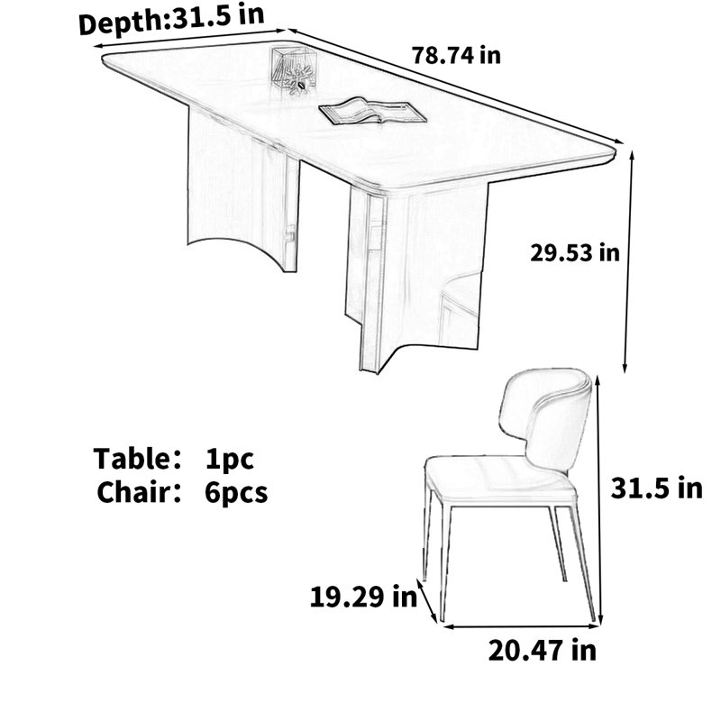Table rectangulaire légère et moderne, H 29,53 po x L 78,74 po x l 31,5 po