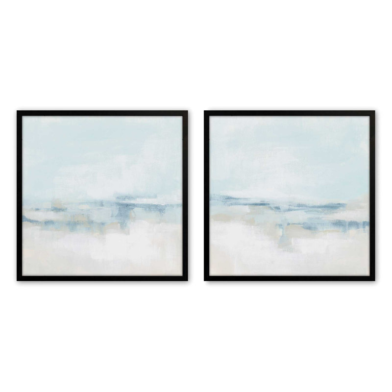 Cloudy Shoreline Hues Set of 2 Canvas Prints, 17.5" H x 35" W, Satin Black Framed