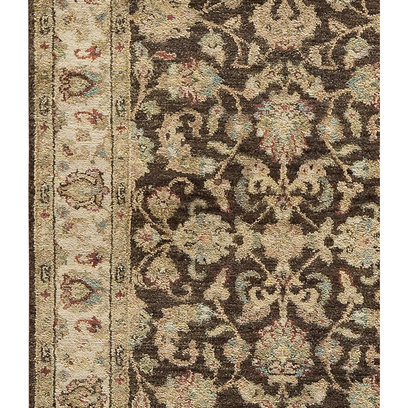 Tapis brun et crème noué à la main de haute qualité, Tapis de couloir 2 pi 6 po x 20 pi
