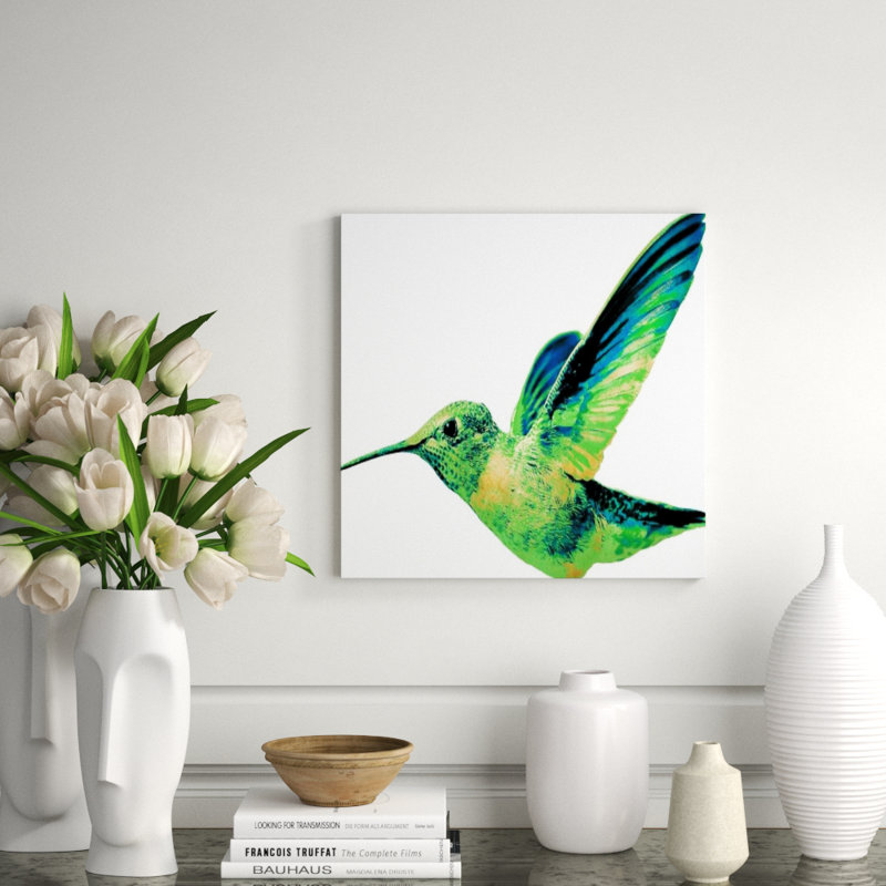 Radioactive Hummingbird II Painting by Elena Carlie, 20" H x 20" W x 1.5" D, Gold Metallic Plexi