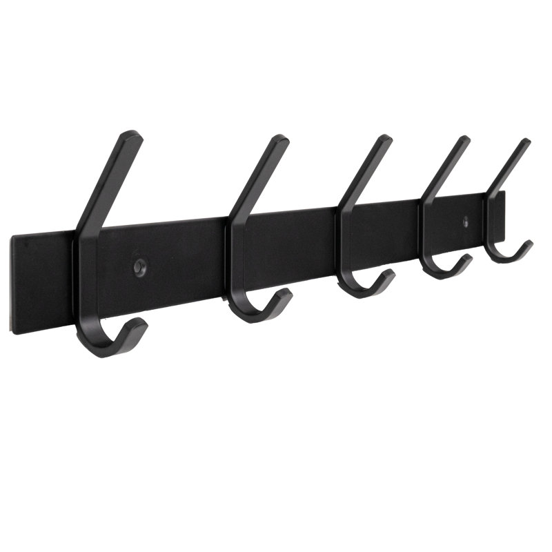 20.5 in. Matte Black 5-Hook Wall-Mounted Hookboard, 1.8" H x 20.5" W x 0.1" D