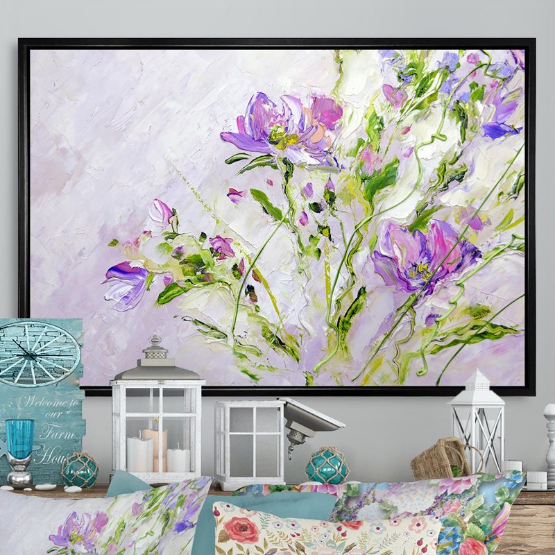Fleurs de printemps mauves modernes - reproduction de cadre flottant sur toile, H 24 po x l 36 po x P 1 po