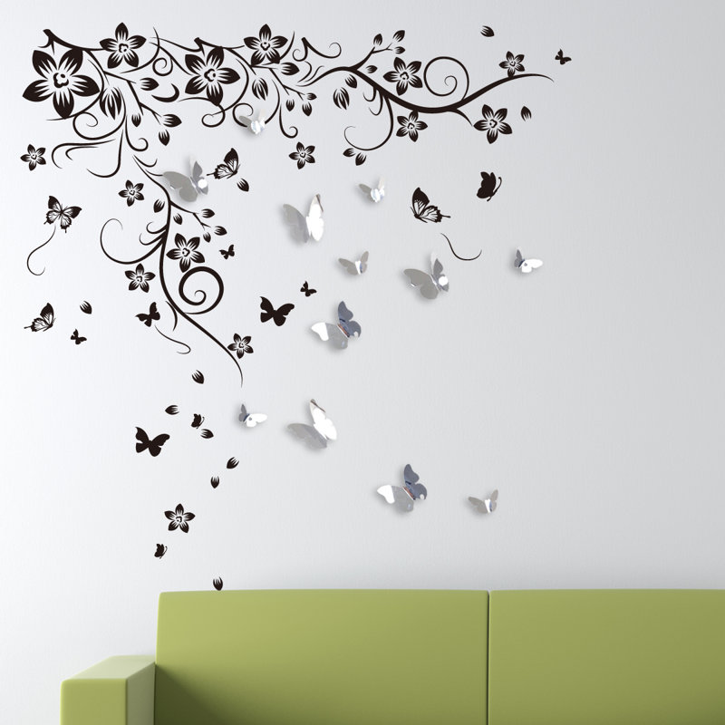 Adhésif décoratif papillons miroir de grande vigne et miroir 3d