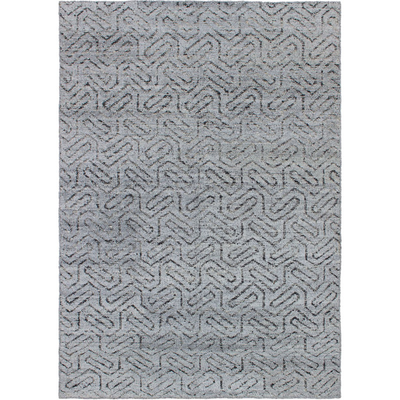 Tapis gris clair en laine noué à la main de conception unique 5 pi 3 po x 7 pi 6 po Andeee