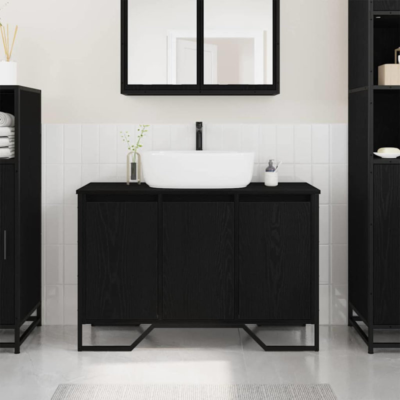 Sink Cabinet 91 X 35 X 60 Cm Engineered Wood, Black Oak
