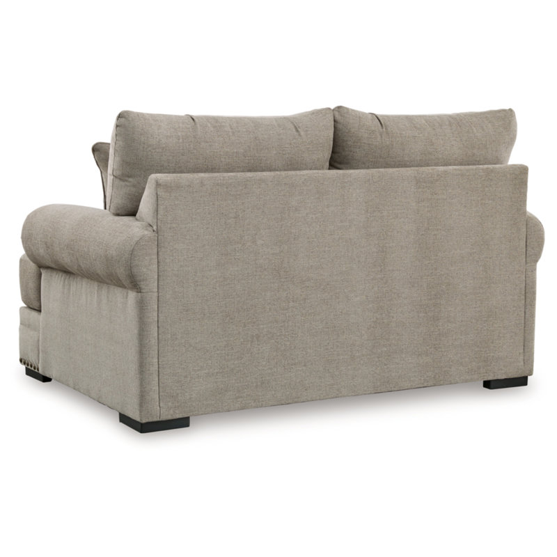 Beige Fabric Rolled Arm Nailhead Loveseat