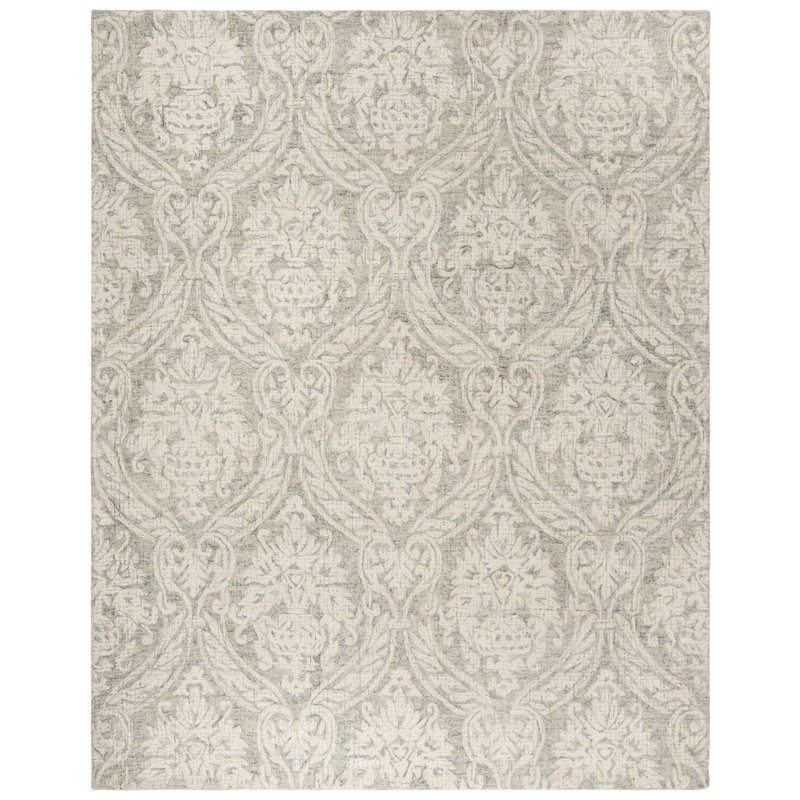 Tapis gris / ivoire en laine touffeté à la main Rosemarie, Rectangle de 5 pi x 8 pi