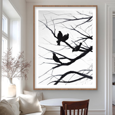 Birds and Branches Silhouette - White Trees Framed Print