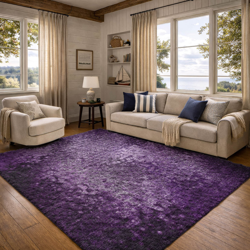 Tapis à poil long de qualité supérieure lavable à la machine ADS565, Purple, 3' x 5'