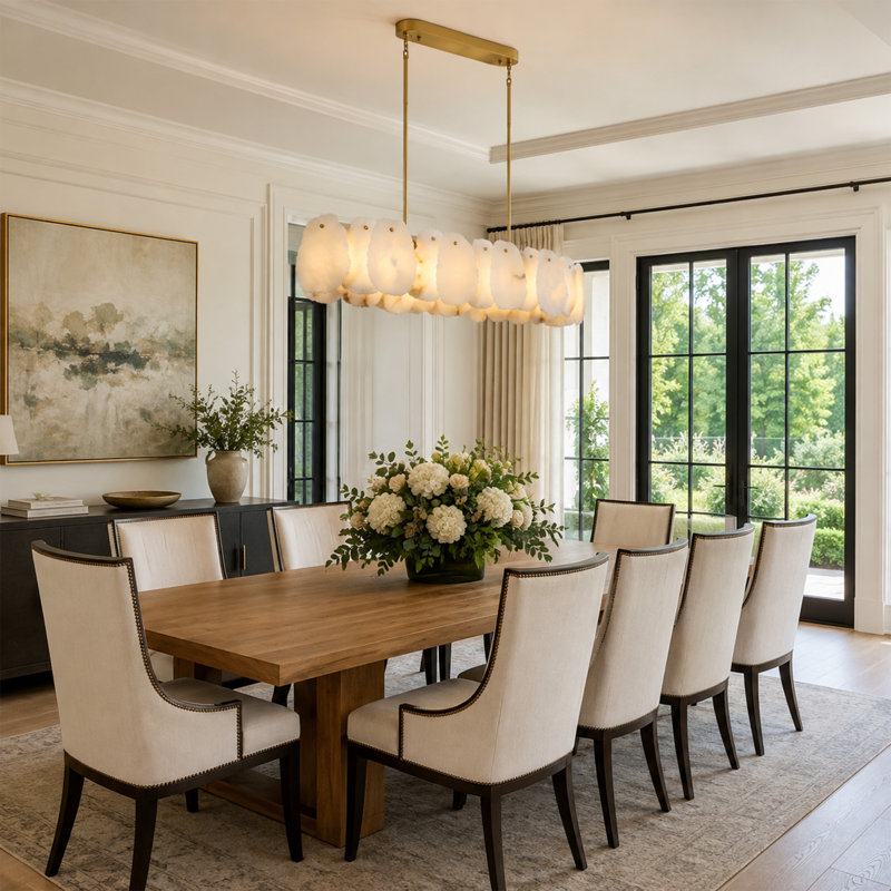 42.7" Dimmable LED Modern Rectangle Alabaster Chandelier Gold Kitchen Island Light