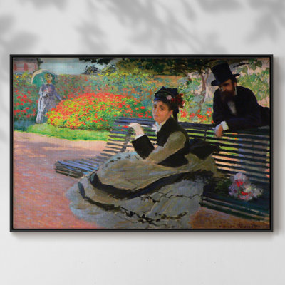 Camille Monet sur un banc de jardin, reproduction d'art sur toile