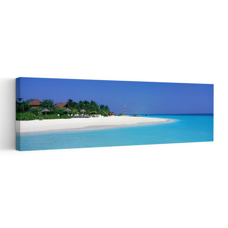 Laguna Beach Maldives, paisible, romantique, serein, palmier, plage, océan, art mural, H 60 po x l 20 po