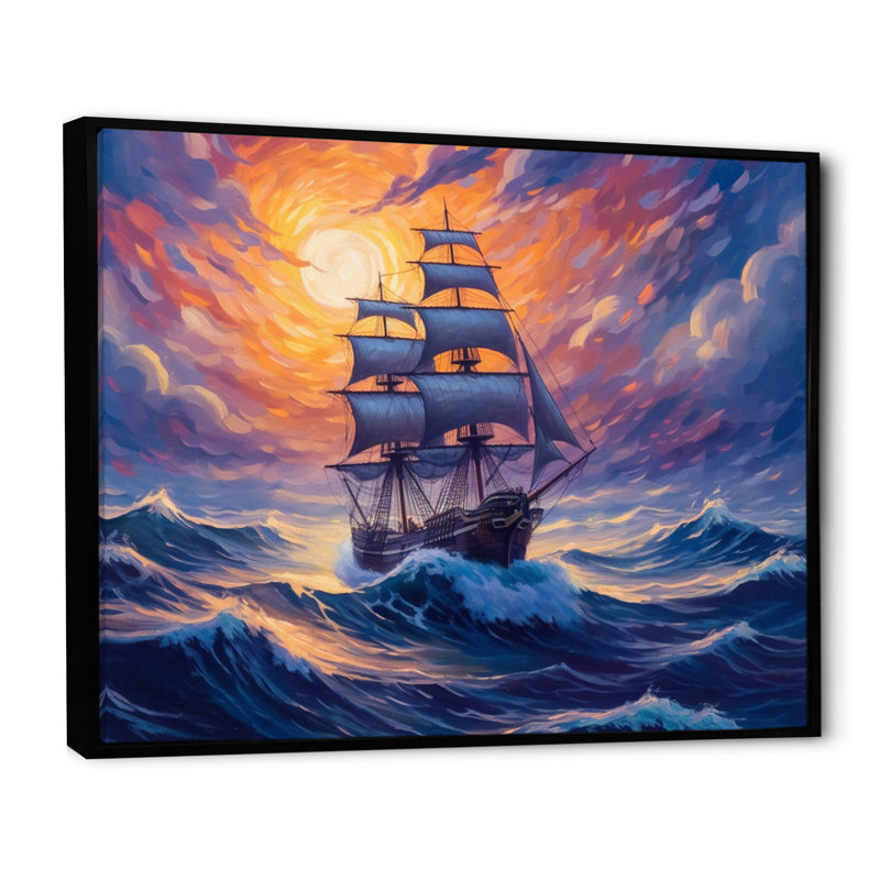«Ship Sailing The High Seas», reproduction sur toile, Cadre flottant noir, H 30 po x l 40 po x P 1,5 po