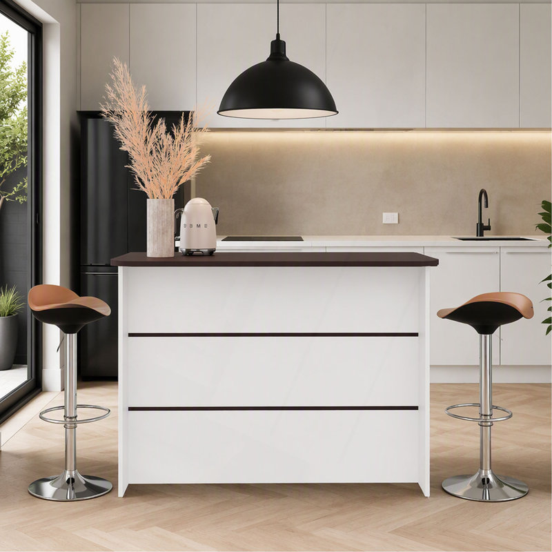 Îlot de cuisine Fendi avec comptoir spacieux, tablettes inférieures ouvertes, armoire de rangement et conception polyvalente polyvalente pour la préparation des repas, l'organisation de la station de café,