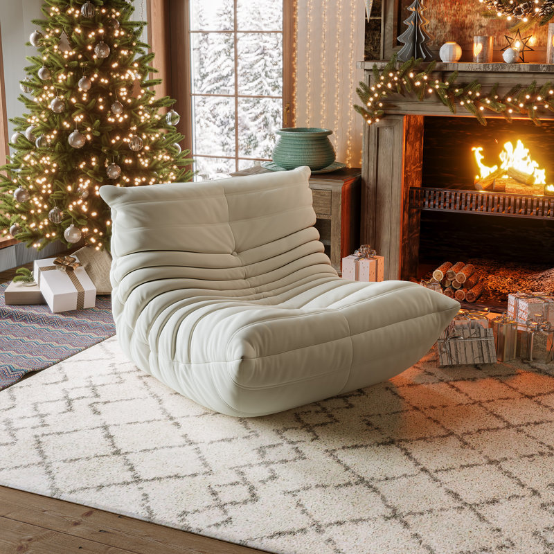 Danial Foam Armless Bean Bag Lounger, Beige Microfiber/Microsuede