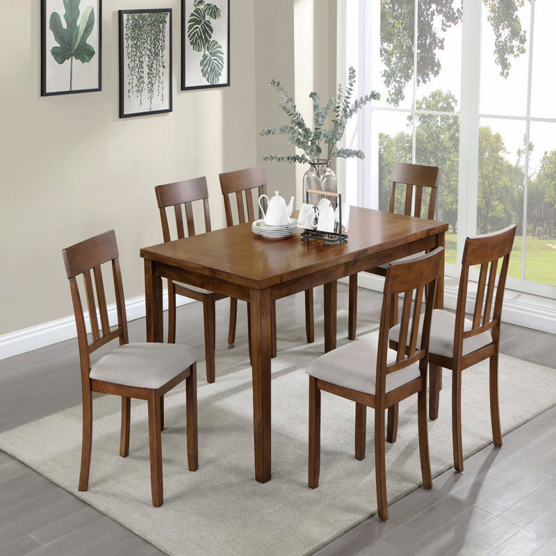 Ensemble de table de salle à manger 7 pièces de style transitionnel 1 table rectangulaire 6 chaises de salle à manger avec coussin rembourré