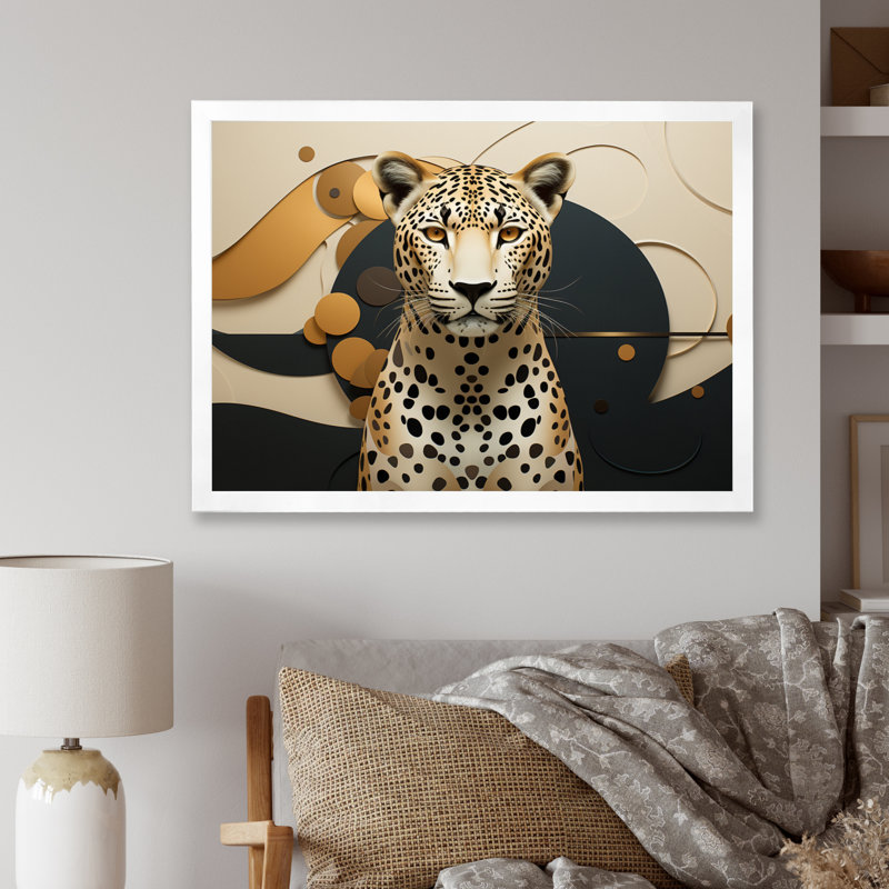 Léopard élégant géométrique - art mural léopard, Cadre simple blanc, H 12 po x l 20 po x P 1 po