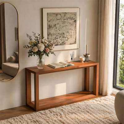 60" Rectangular Solid Wood Veneer Console Table