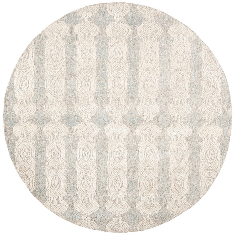 Samaniego Hand Tufted Viscose/Wool Oriental Rug in Grey/Ivory, Round 6'