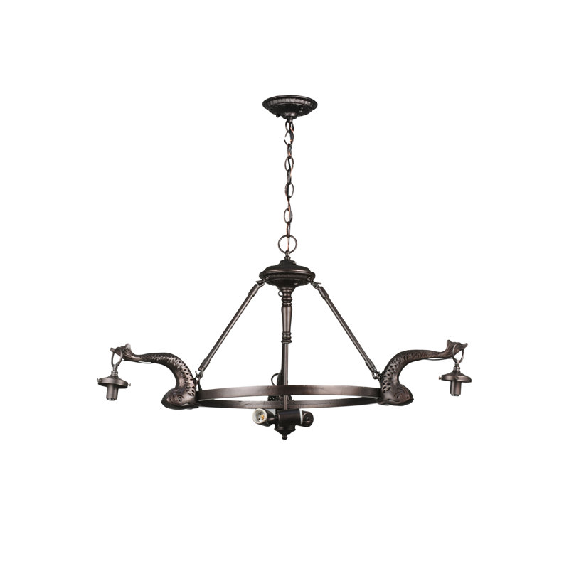 Leaping Trout 3 - Light Wagon Wheel Chandelier