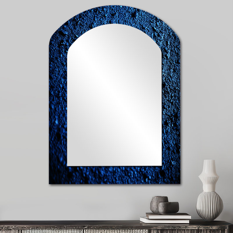 Abstrait Euphoria Deep Blue Happiness - peinture abstraite murale miroir en arc, miroir décoratif asymétrique bleu, impression sur métal