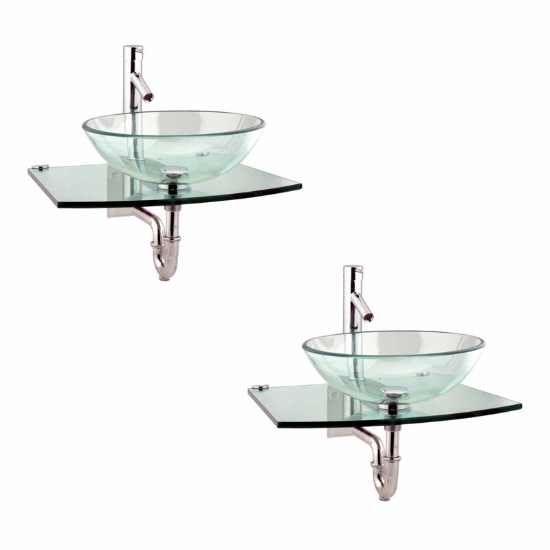 Lavabo de salle de bain mural en métal et verre 25 po avec robinet
