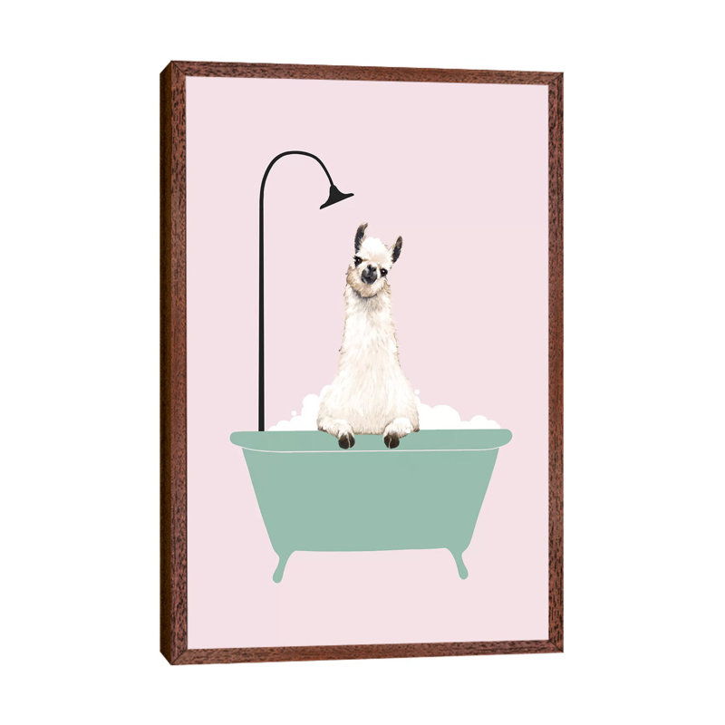 Llama Enjoying Bubble Bath by Big Nose Work - Floater Frame Print on Canvas, Brown Framed, 152.5 cm H x 101.5 cm W