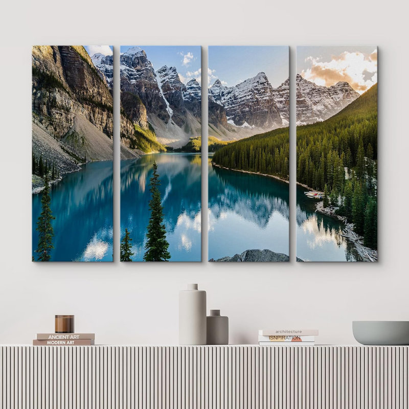 «Nature Landscape Landscape View Of Moraine Lake And Mountain Range», reproduction sur toile, 4 pièces