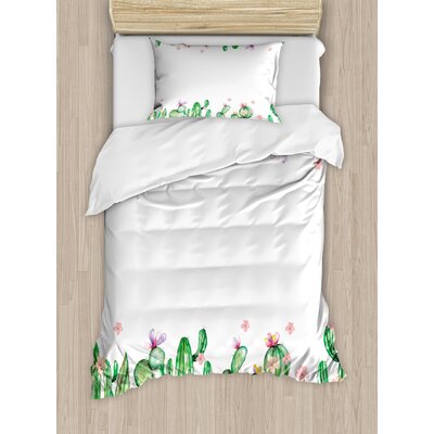 Cactus Mexico Style Romantic Tender Blossoms and Barren Heath Vegetation Duvet Cover Set -  Ambesonne, nev_36181_twin