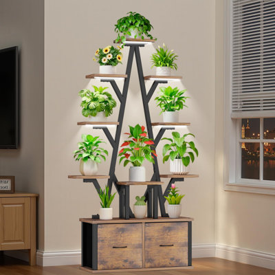 10 Tiered Plant Stand Indoor With Grow Lights, 65" Tall Plant Shelf With Grow Light Holds 13 Pot Plants, Christmas Tree Shaped Plant Stand With 2 Remo by 17 Stories