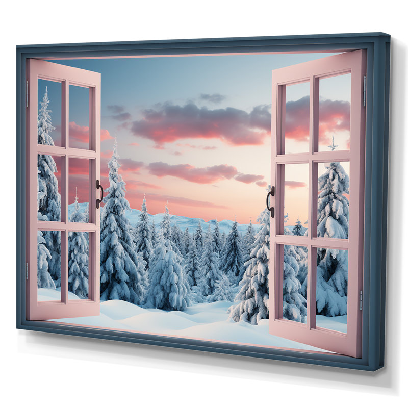 «Forest Winter Window View I - Winter Landscape», art mural, Toile tendue, H 12 po x l 20 po x P 1 po