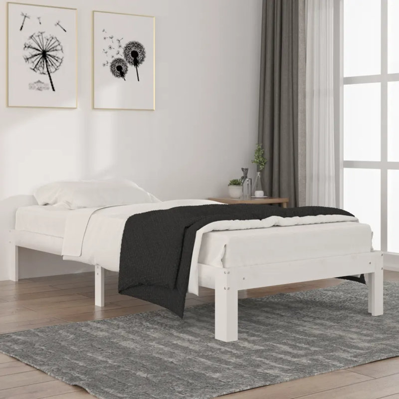 Bed Frame Solid Wood, Single (3'), White