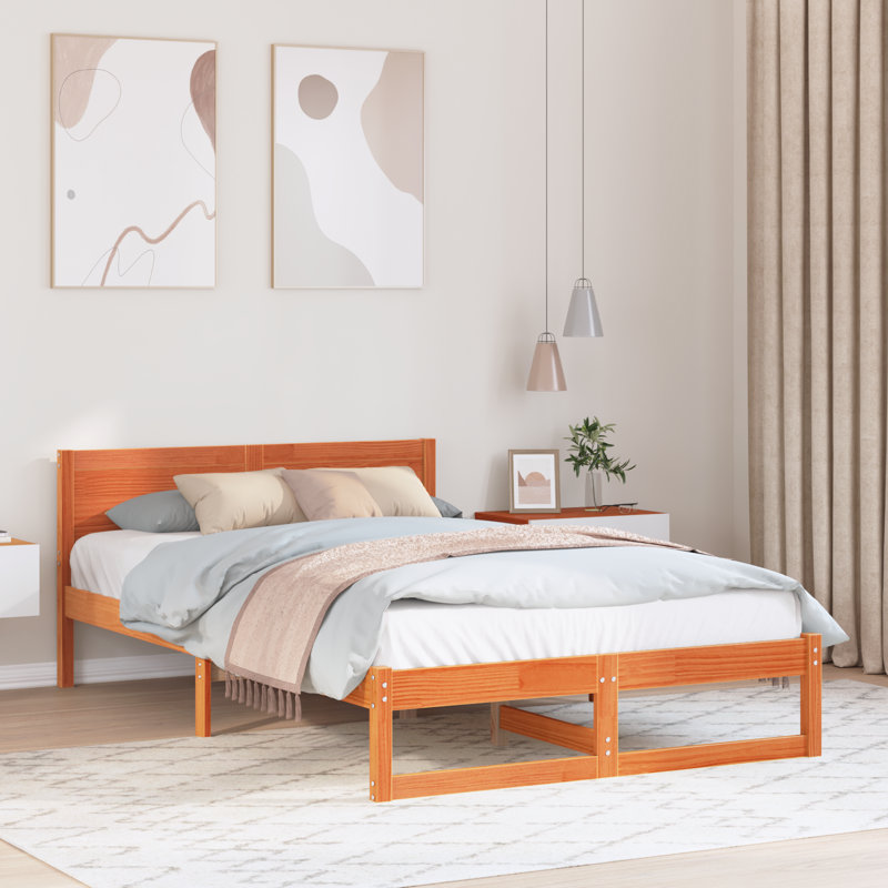 Bed Frame with Headboard Solid Pine Wood, 120 x 200cm, Wax Brown