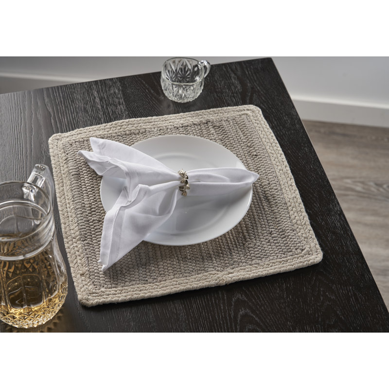 Kaide Cotton Geometric Square Placemat, Light Gray